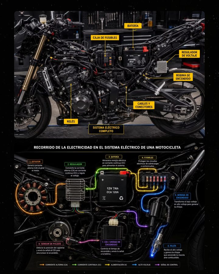 Recorrido de la electricidad en la moto